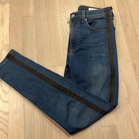 Rag & Bone High Rise Ankle Skinny Jean with Black Pinstripe - Picture 4 of 5